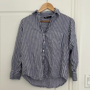 Zara Navy and White Striped Button-Up Shirt